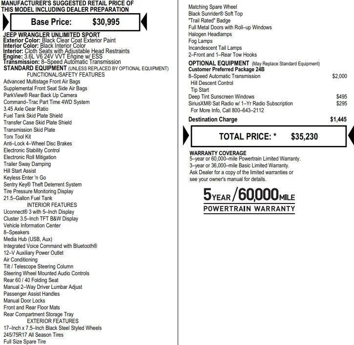 2018 Jeep Wrangler Unlimited Sport