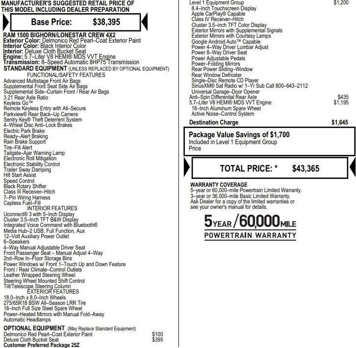 2019 RAM 1500 Big Horn/Lone Star
