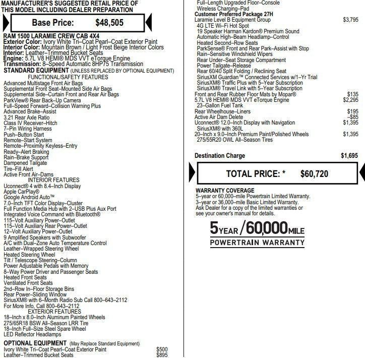 2021 RAM 1500 Laramie Crew Cab 4x4 5'7" Box