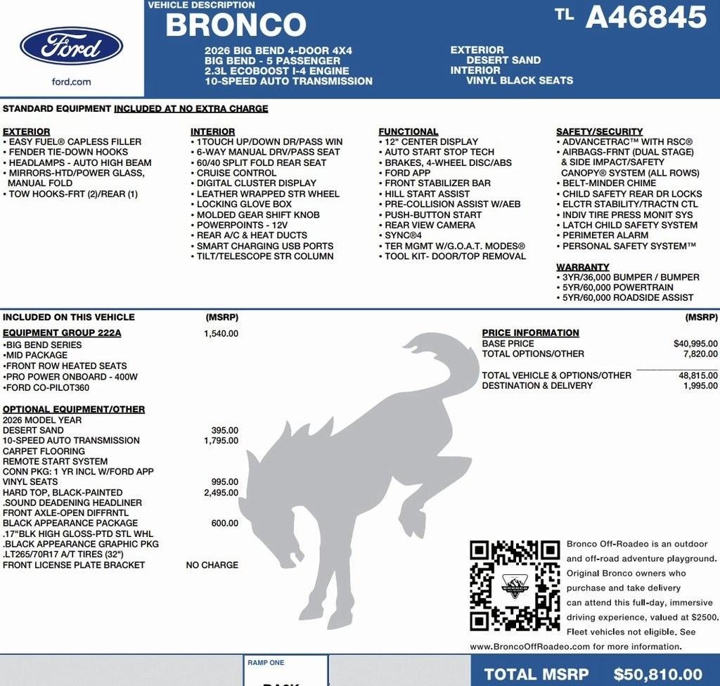 2026 Ford Bronco Big Bend 4 Door 4x4