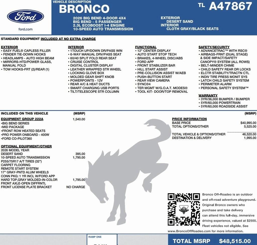 2026 Ford Bronco Big Bend 4 Door 4x4