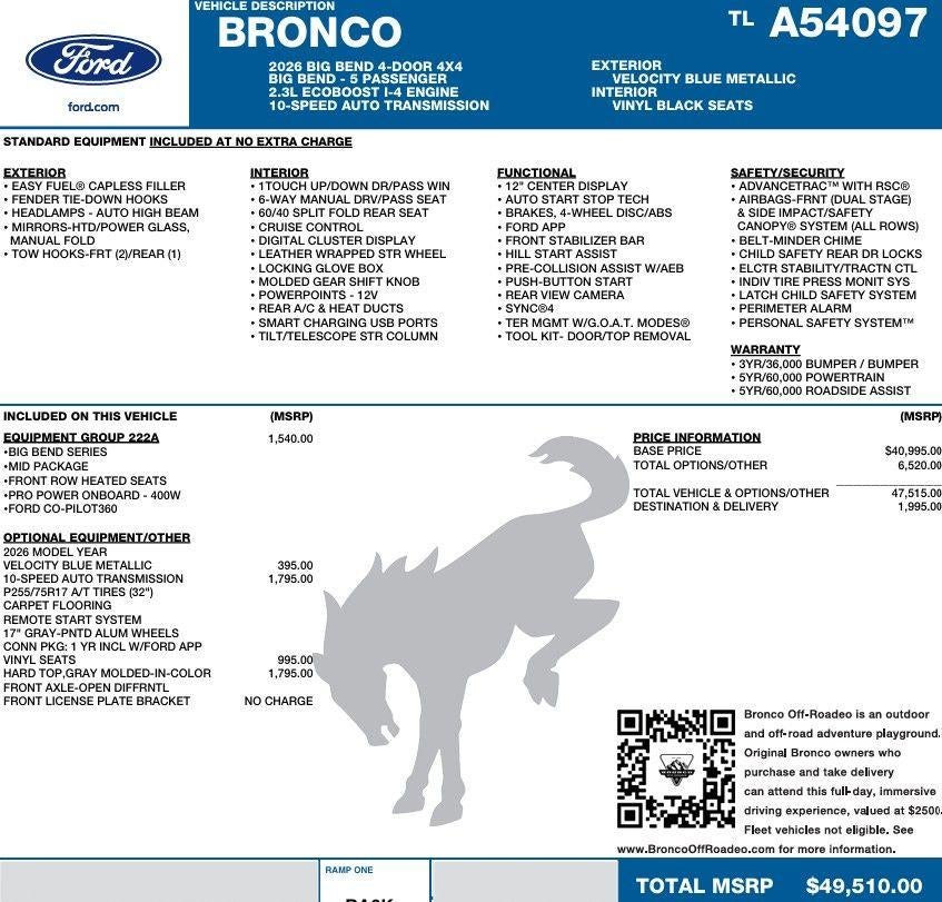 2026 Ford Bronco Big Bend 4 Door 4x4