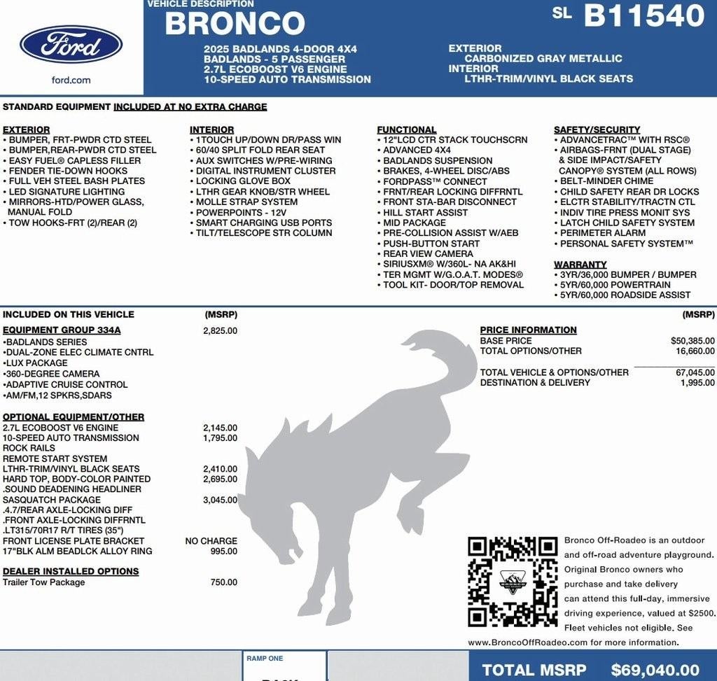 2025 Ford Bronco Badlands 4 Door Advanced 4x4