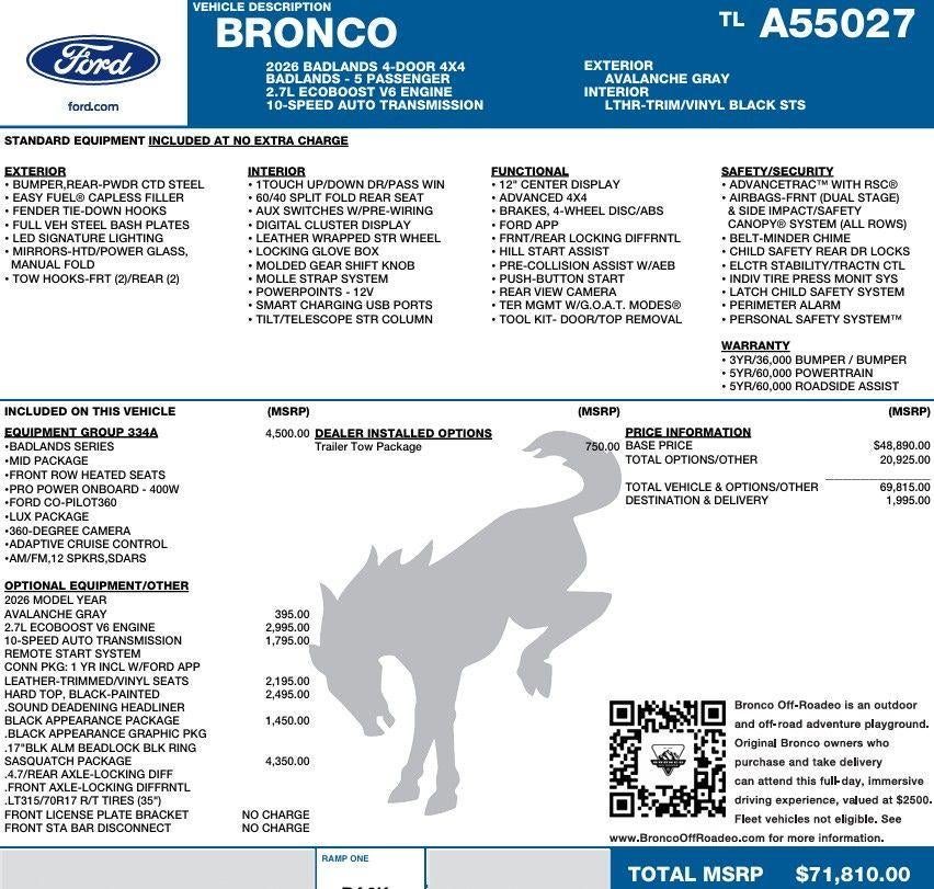 2026 Ford Bronco Badlands 4 Door Advanced 4x4