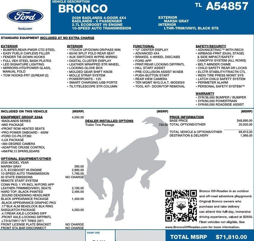2026 Ford Bronco Badlands 4 Door Advanced 4x4