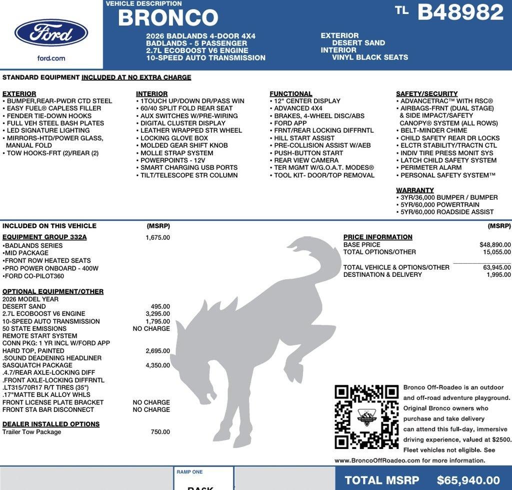 2026 Ford Bronco Badlands 4 Door Advanced 4x4