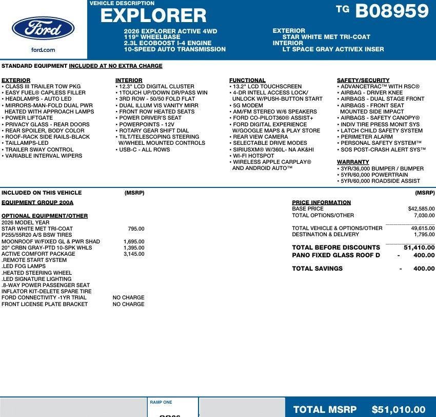 2026 Ford Explorer Active w/100A Pkg 4WD