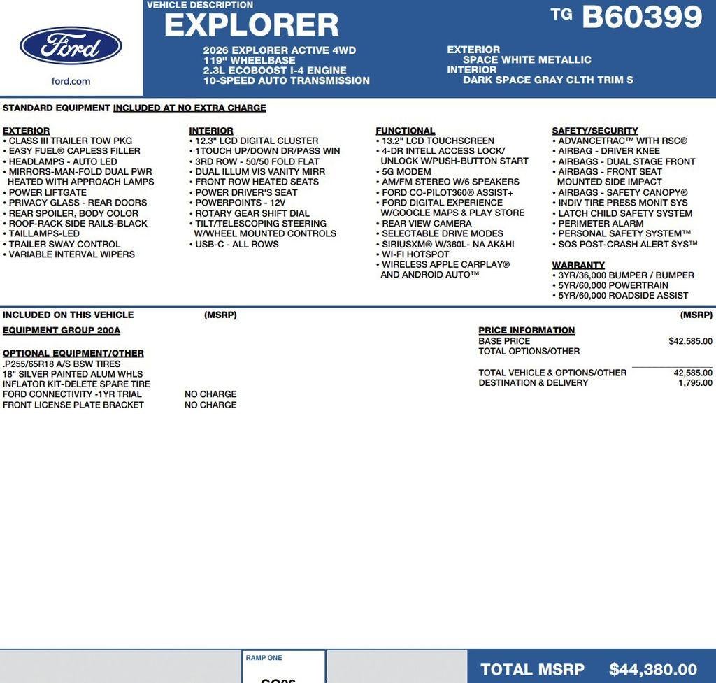 2026 Ford Explorer Active w/100A Pkg 4WD