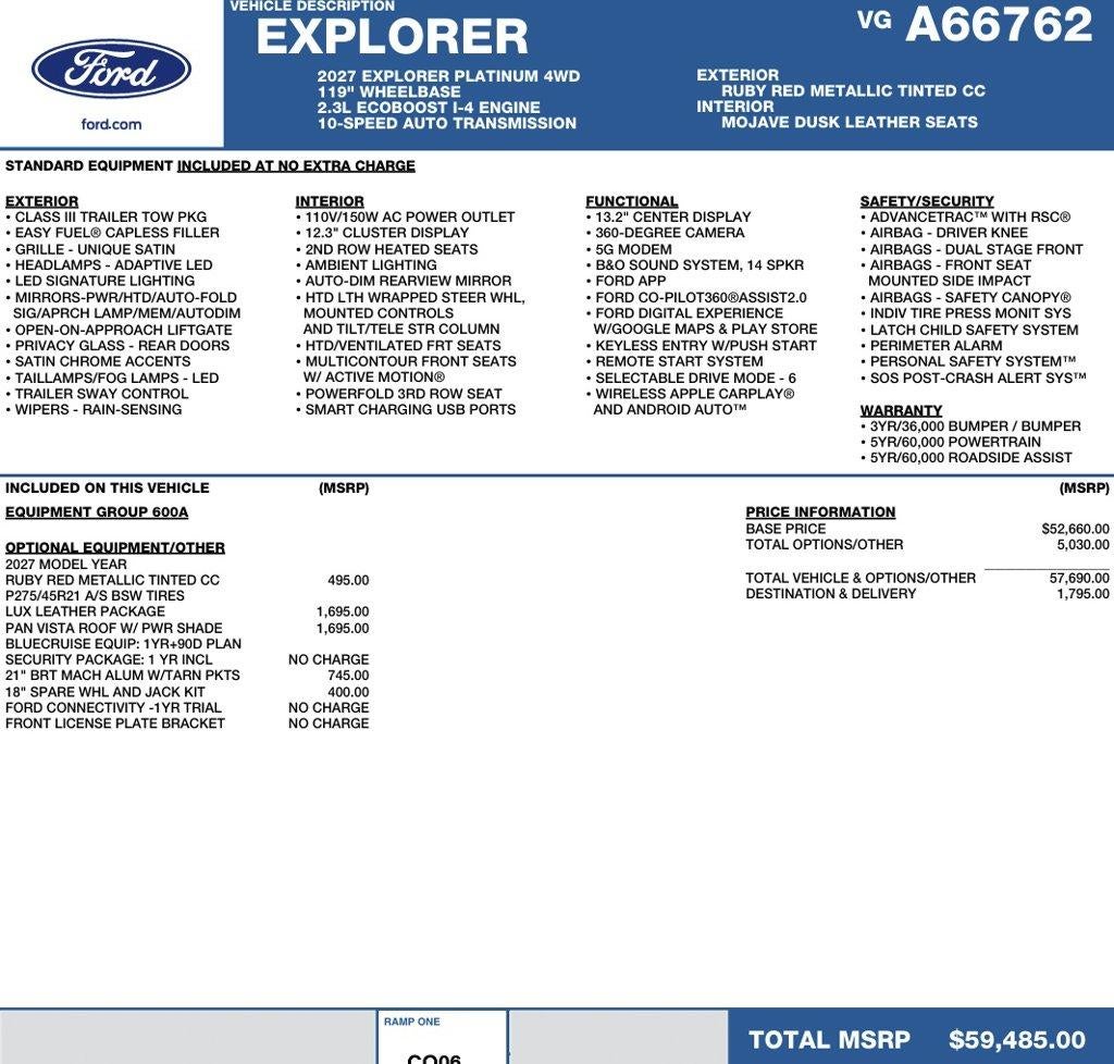 2027 Ford Explorer Platinum 4WD
