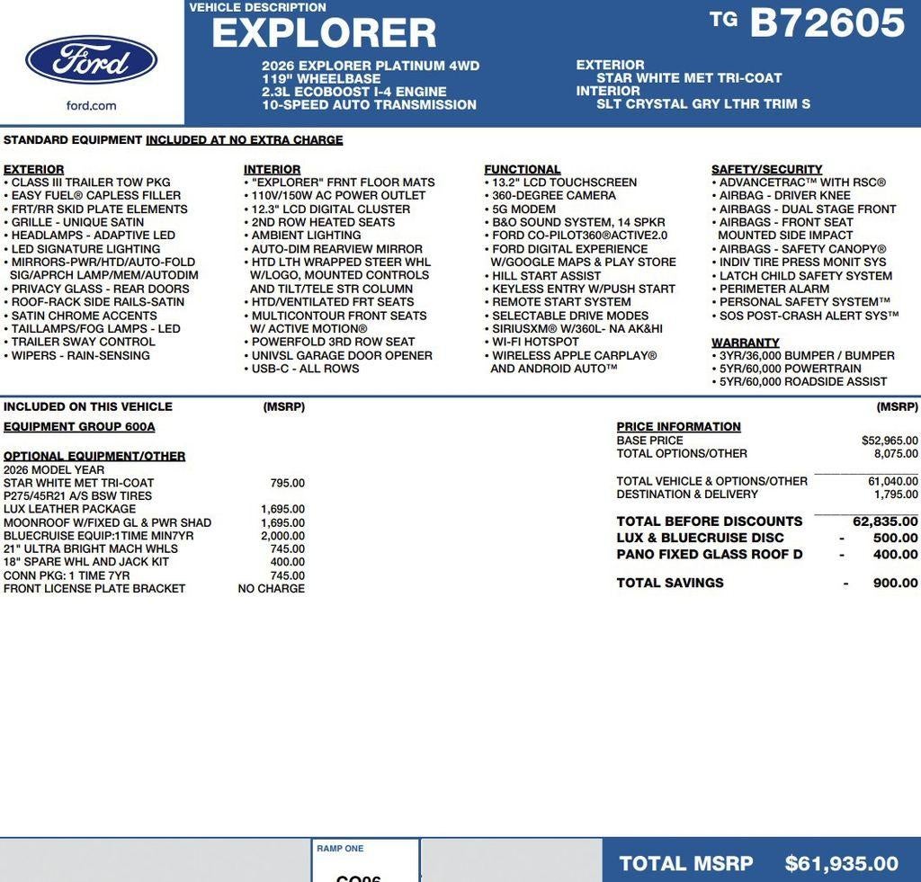 2026 Ford Explorer Platinum 4WD
