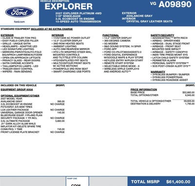 2027 Ford Explorer Platinum 4WD