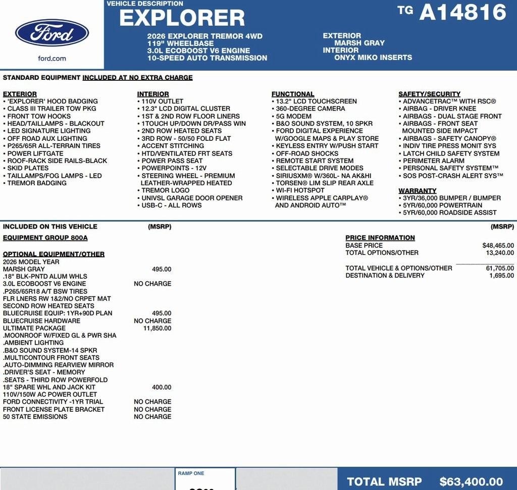 2026 Ford Explorer Tremor 4WD