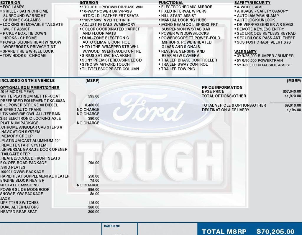 2016 Ford Super Duty F-250 SRW 4WD Crew Cab 6-3/4 Ft Box Platinum