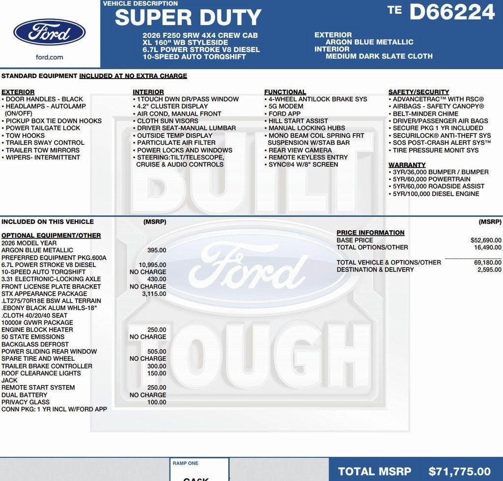 2026 Ford Super Duty F-250 SRW XL 4WD Crew Cab 6.75' Box
