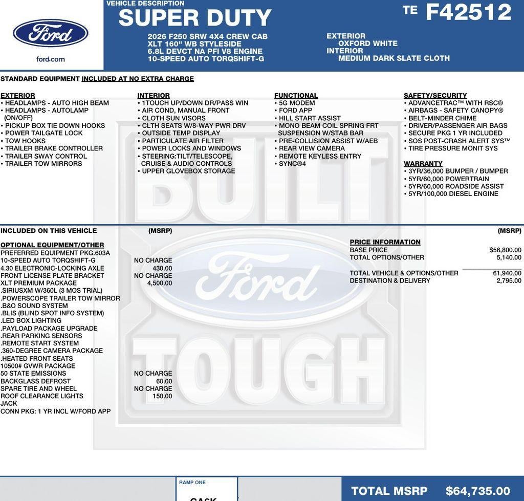2026 Ford Super Duty F-250 SRW XLT 4WD Crew Cab 6.75' Box