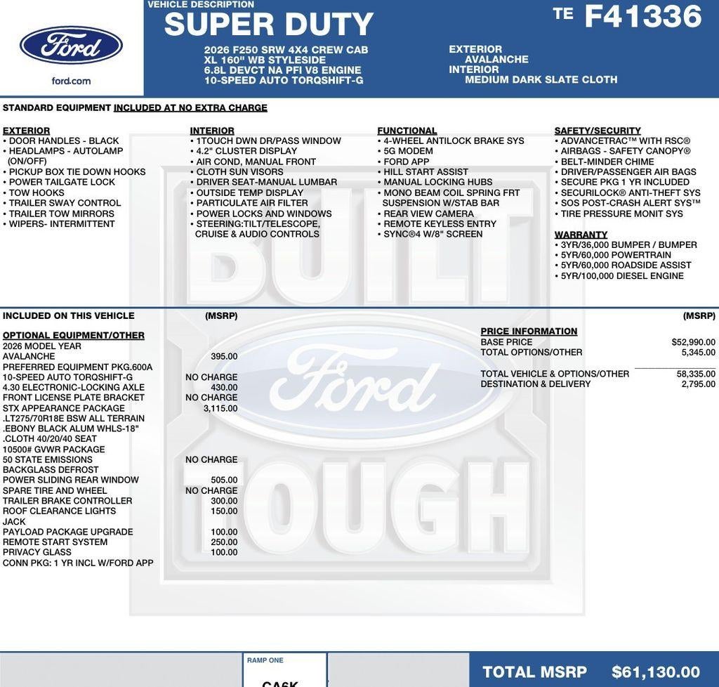 2026 Ford Super Duty F-250 SRW XL 4WD Crew Cab 6.75' Box