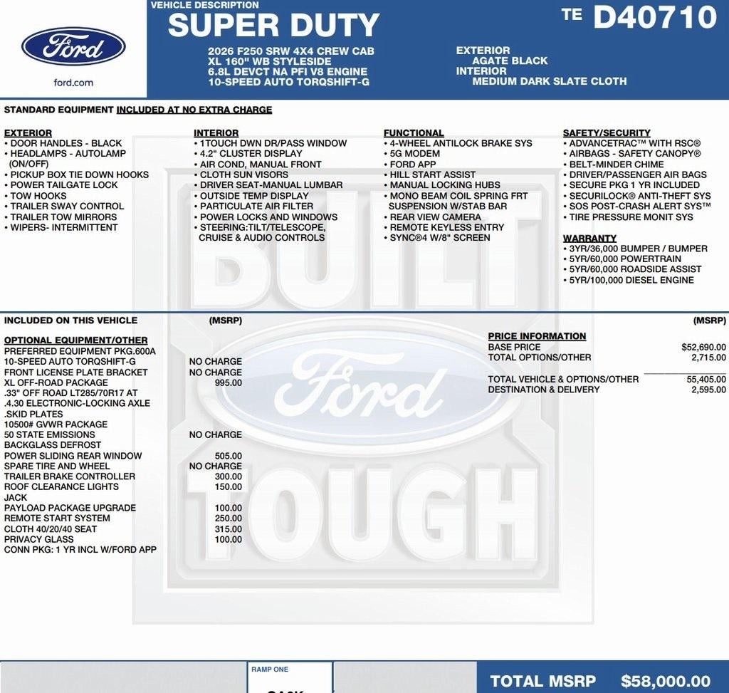 2026 Ford Super Duty F-250 SRW XL 4WD Crew Cab 6.75' Box