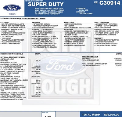 2027 Ford Super Duty F-250 SRW King Ranch 4WD Crew Cab 6.75' Box