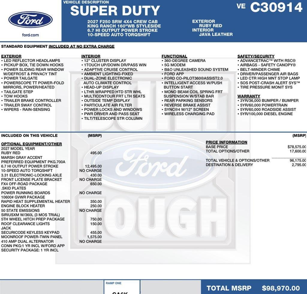 2027 Ford Super Duty F-250 SRW King Ranch 4WD Crew Cab 6.75' Box