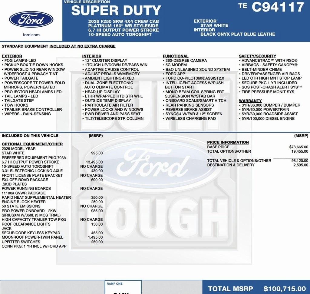 2026 Ford Super Duty F-250 SRW Platinum 4WD Crew Cab 6.75' Box