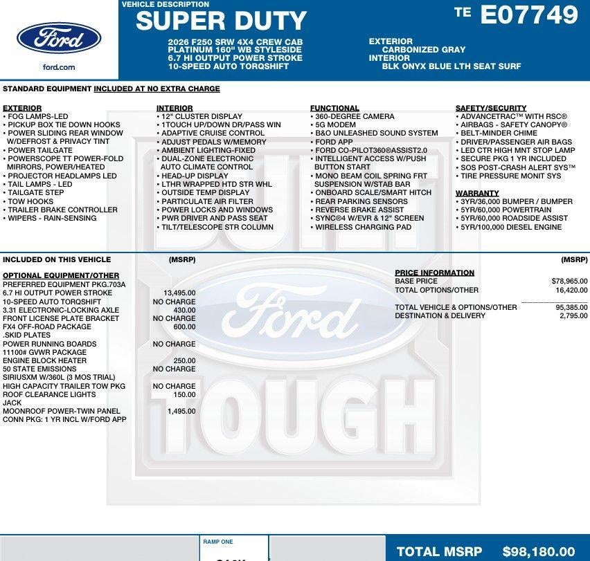 2026 Ford Super Duty F-250 SRW Platinum 4WD Crew Cab 6.75' Box