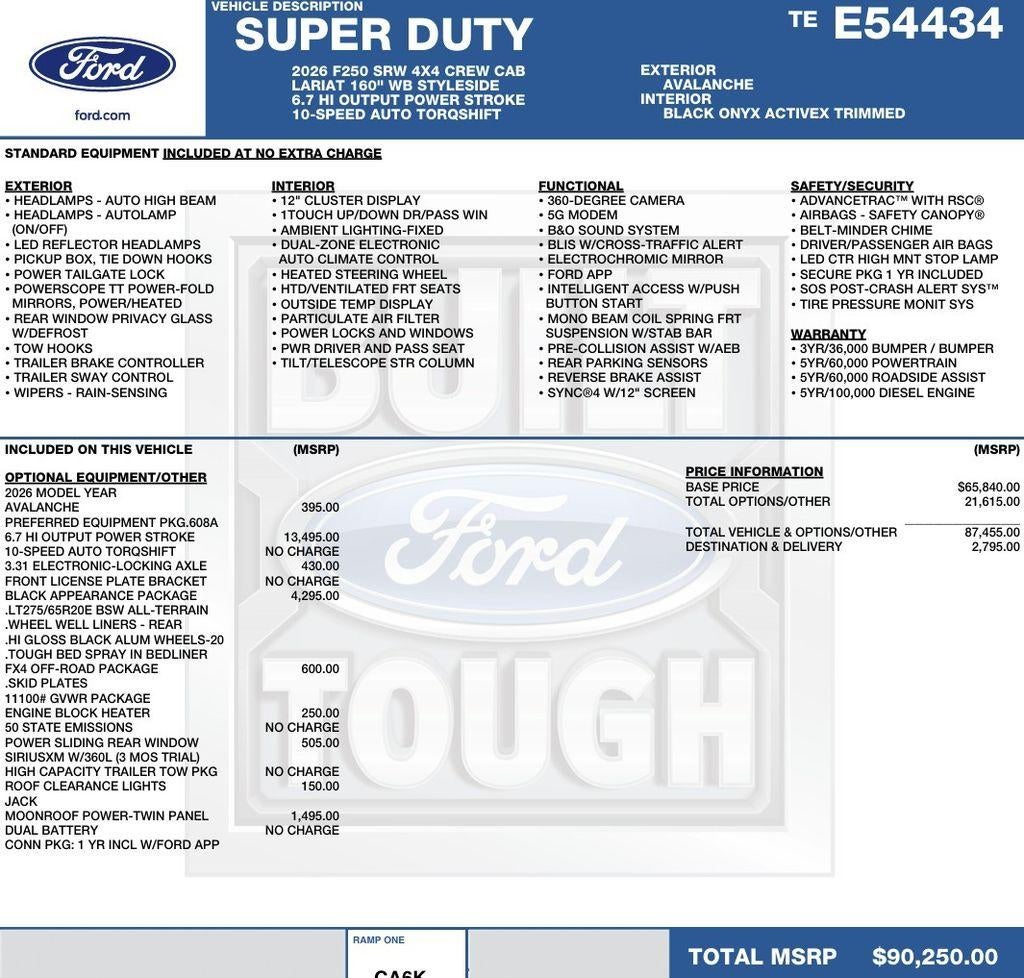 2026 Ford Super Duty F-250 SRW LARIAT 4WD Crew Cab 6.75' Box
