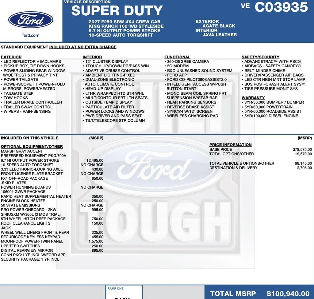 2027 Ford Super Duty F-250 SRW King Ranch 4WD Crew Cab 6.75' Box