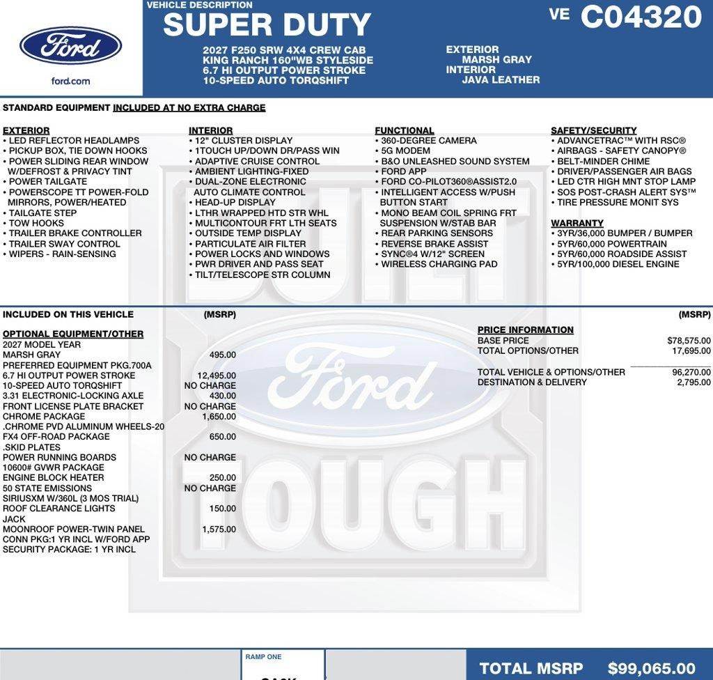 2027 Ford Super Duty F-250 SRW King Ranch 4WD Crew Cab 6.75' Box