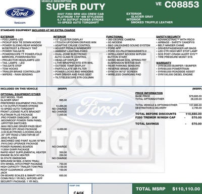 2027 Ford Super Duty F-250 SRW Platinum 4WD Crew Cab 8' Box