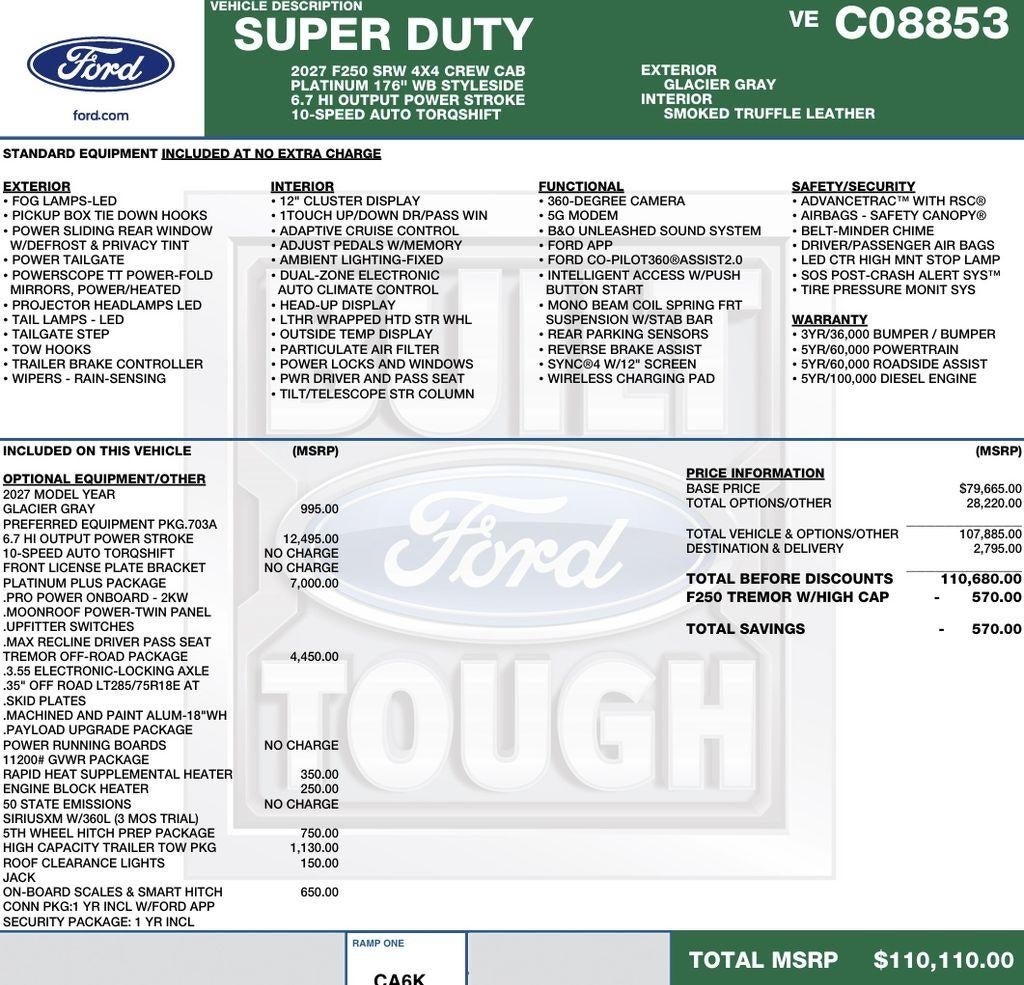 2027 Ford Super Duty F-250 SRW Platinum 4WD Crew Cab 8' Box