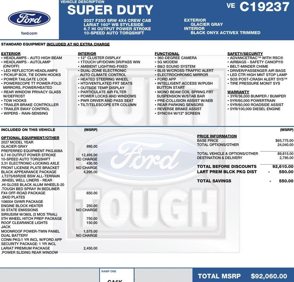 2027 Ford Super Duty F-250 SRW LARIAT 4WD Crew Cab 6.75' Box