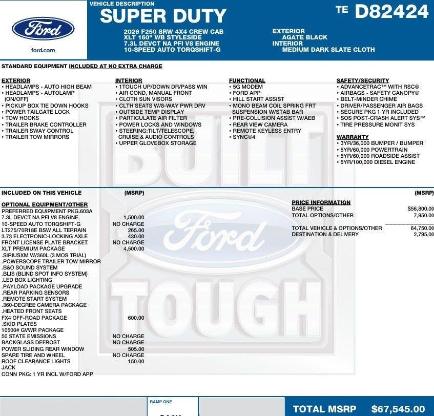 2026 Ford Super Duty F-250 SRW XLT 4WD Crew Cab 6.75' Box