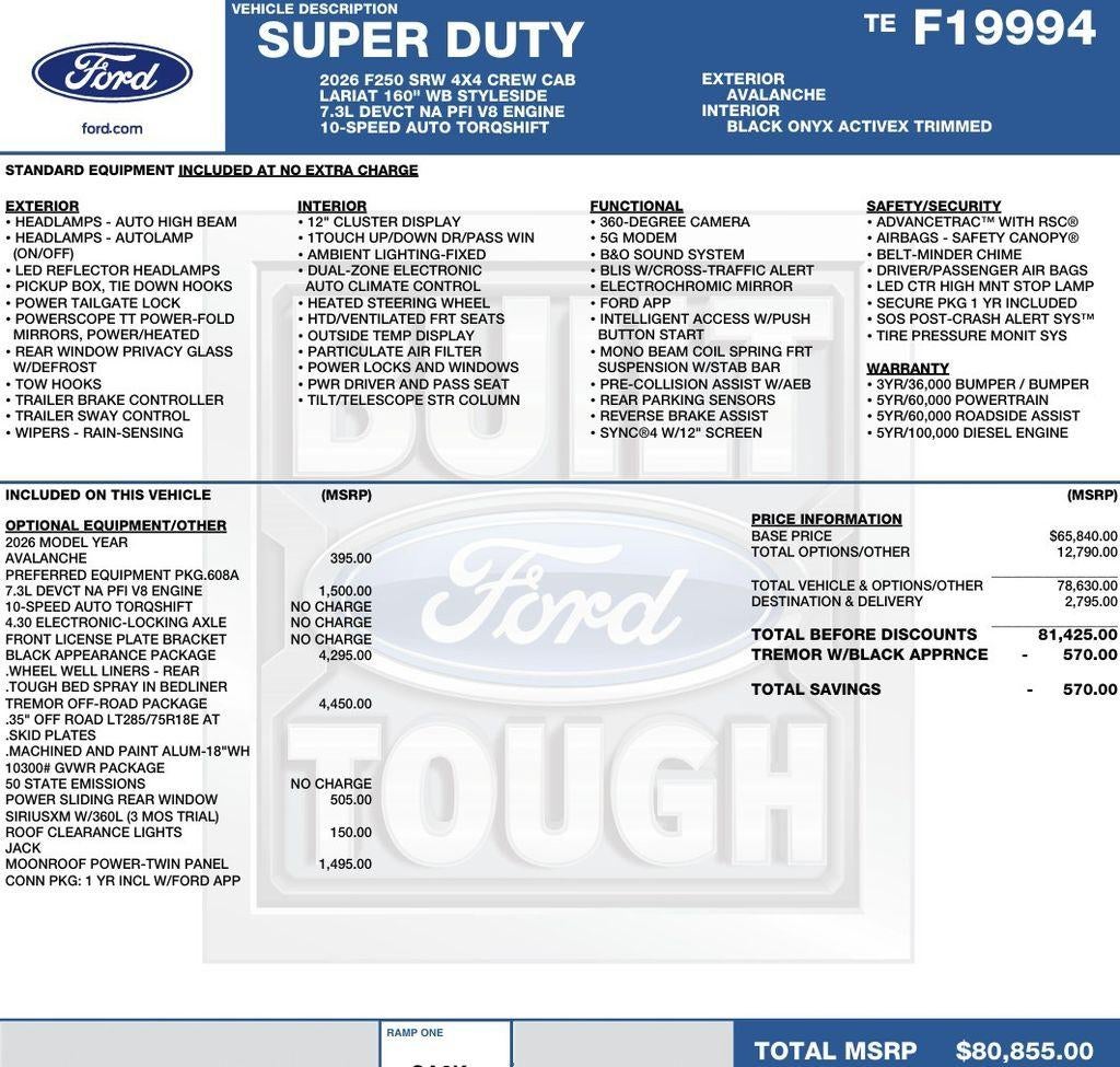 2026 Ford Super Duty F-250 SRW LARIAT 4WD Crew Cab 6.75' Box