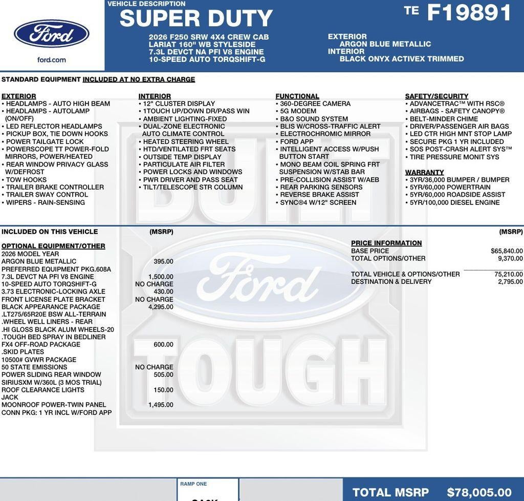 2026 Ford Super Duty F-250 SRW LARIAT 4WD Crew Cab 6.75' Box