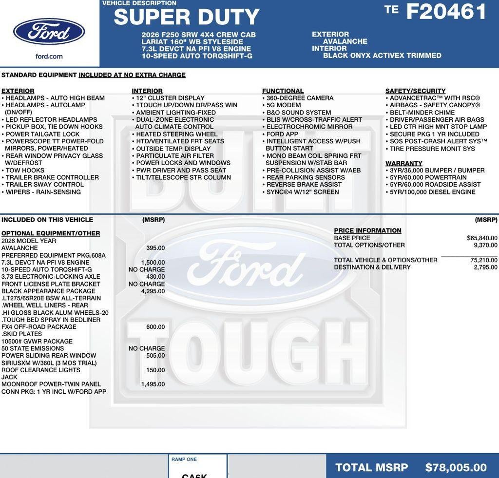 2026 Ford Super Duty F-250 SRW LARIAT 4WD Crew Cab 6.75' Box