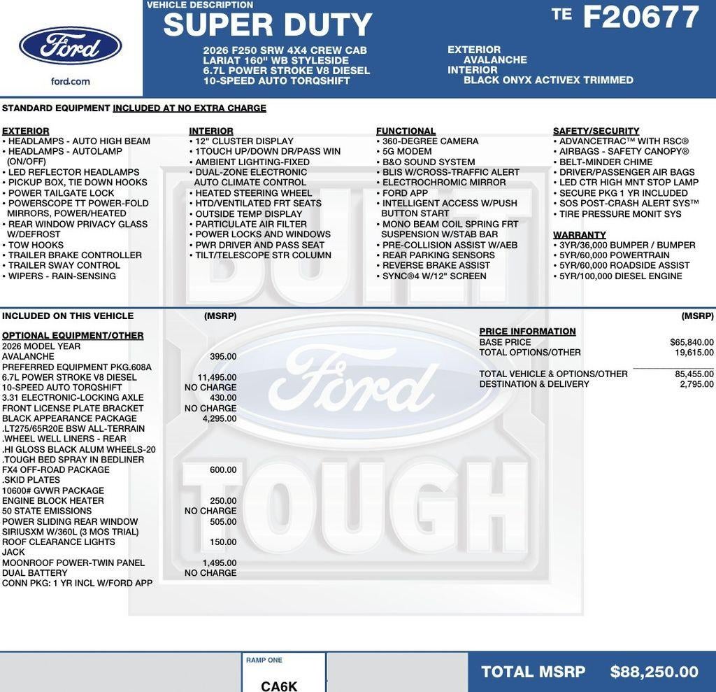 2026 Ford Super Duty F-250 SRW LARIAT 4WD Crew Cab 6.75' Box