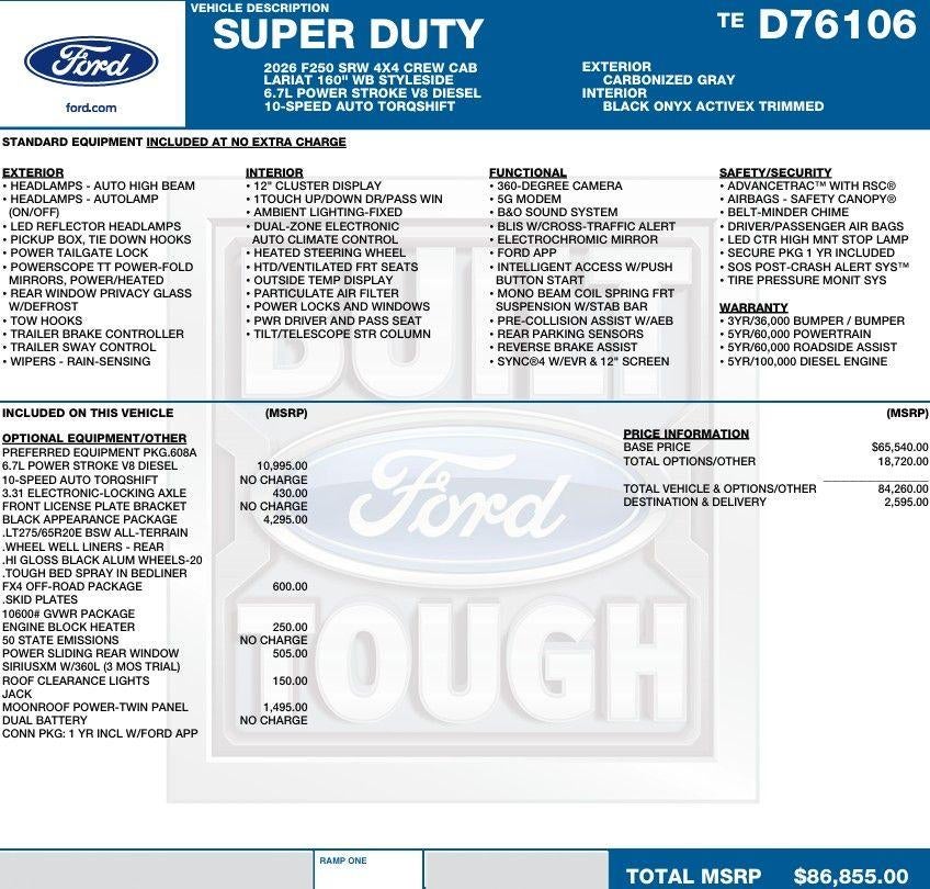 2026 Ford Super Duty F-250 SRW LARIAT 4WD Crew Cab 6.75' Box