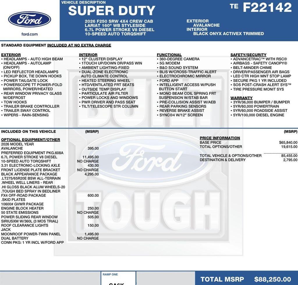 2026 Ford Super Duty F-250 SRW LARIAT 4WD Crew Cab 6.75' Box