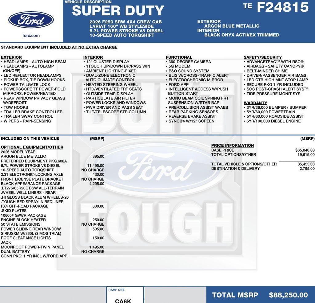 2026 Ford Super Duty F-250 SRW LARIAT 4WD Crew Cab 6.75' Box