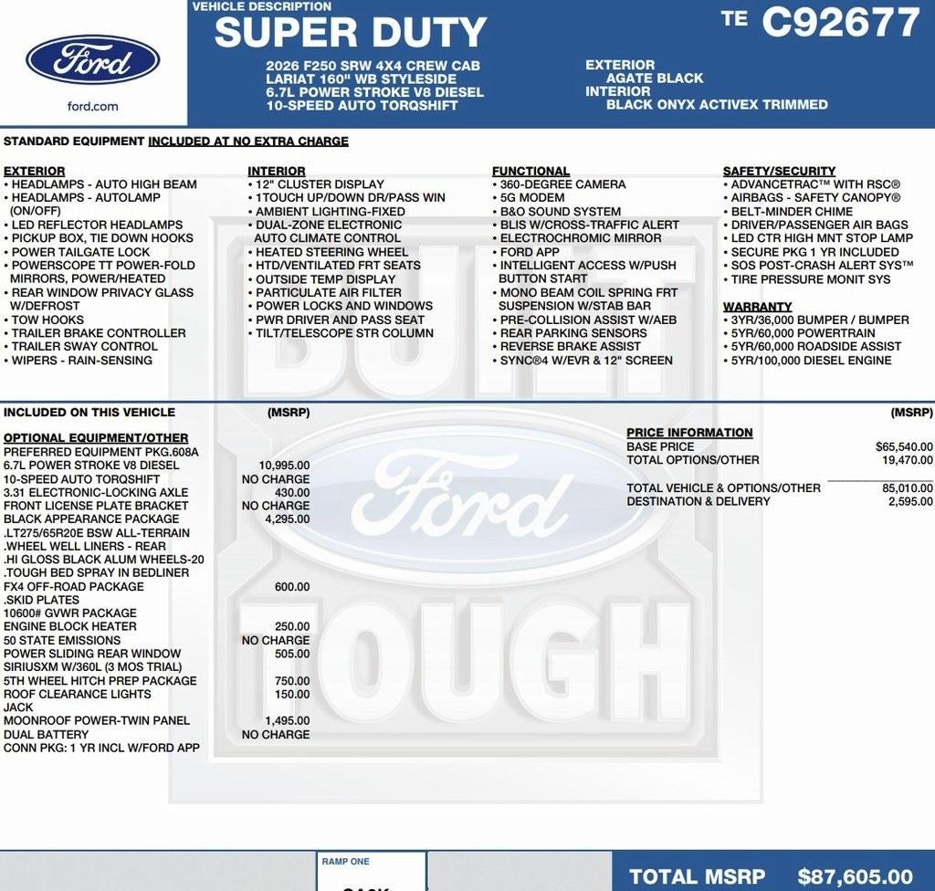 2026 Ford Super Duty F-250 SRW LARIAT 4WD Crew Cab 6.75' Box