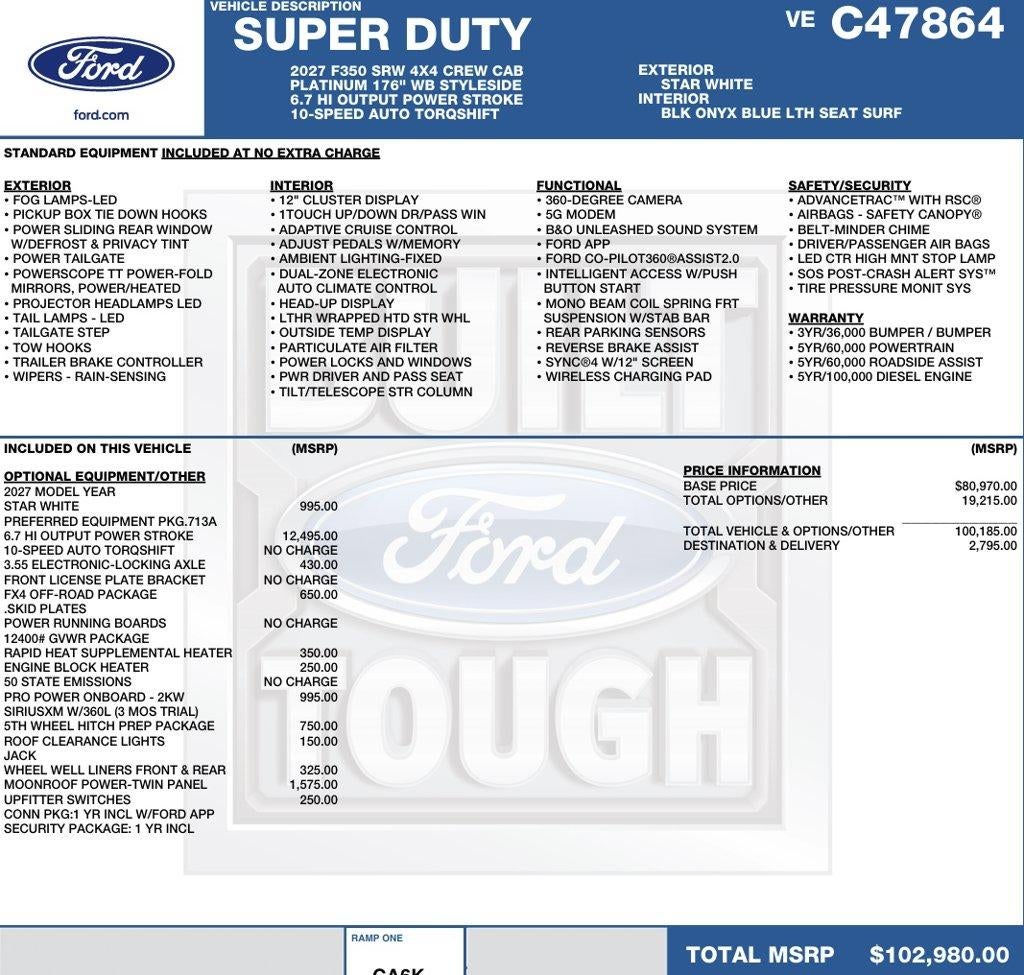 2027 Ford Super Duty F-350 SRW Platinum 4WD Crew Cab 8' Box
