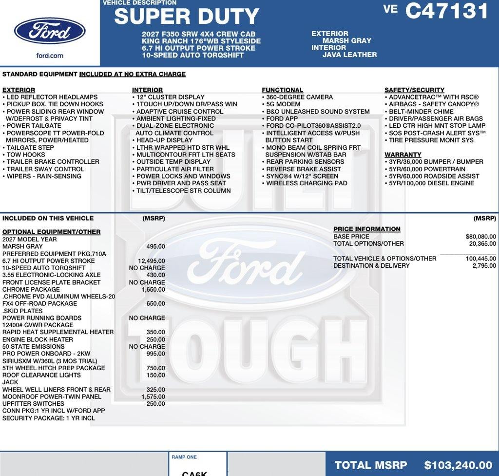 2027 Ford Super Duty F-350 SRW King Ranch 4WD Crew Cab 8' Box