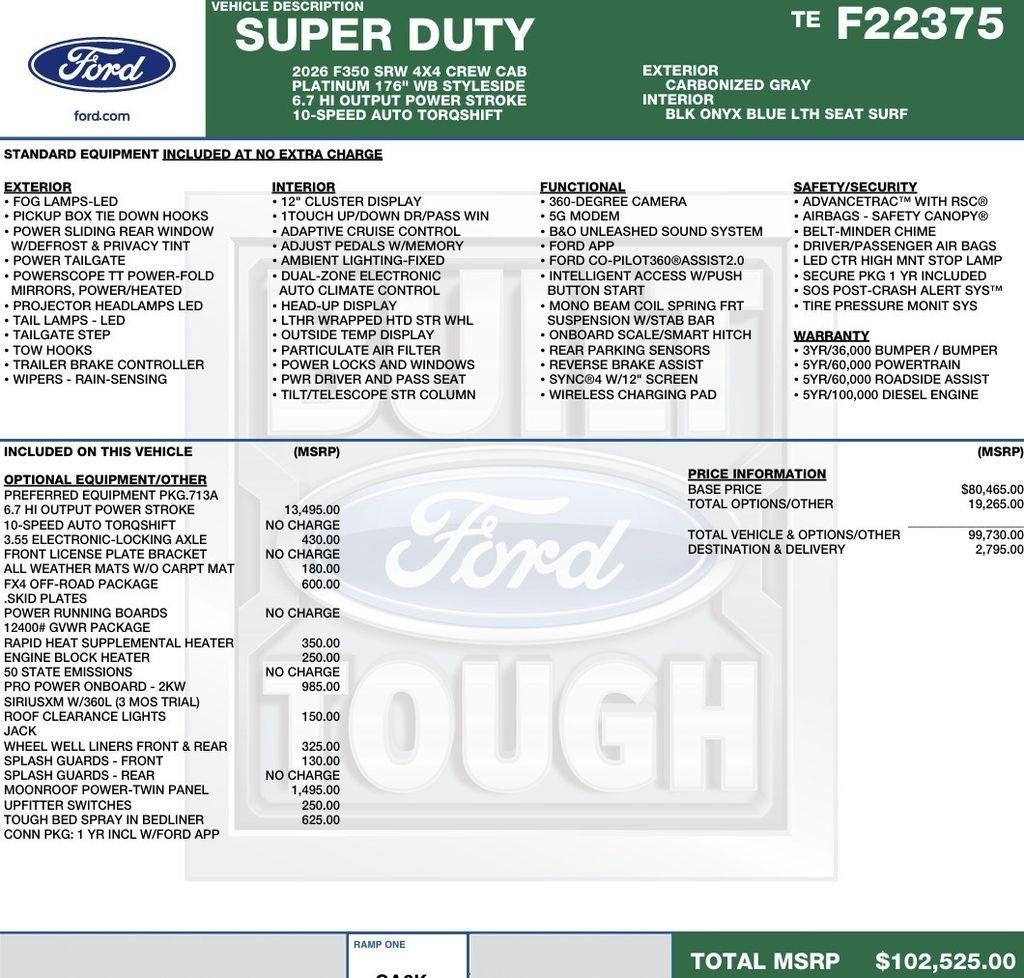 2026 Ford Super Duty F-350 SRW Platinum 4WD Crew Cab 8' Box