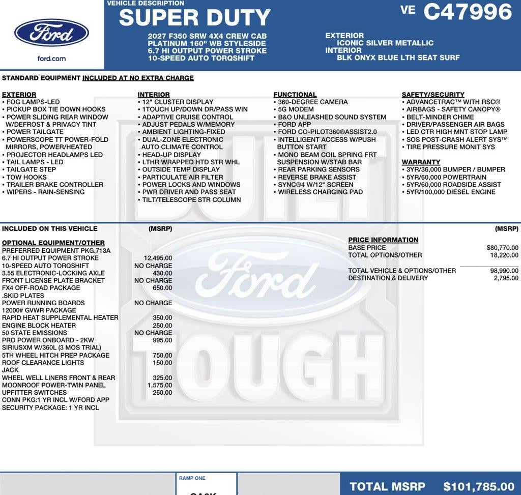 2027 Ford Super Duty F-350 SRW Platinum 4WD Crew Cab 6.75' Box