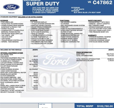 2027 Ford Super Duty F-350 SRW Platinum 4WD Crew Cab 6.75' Box