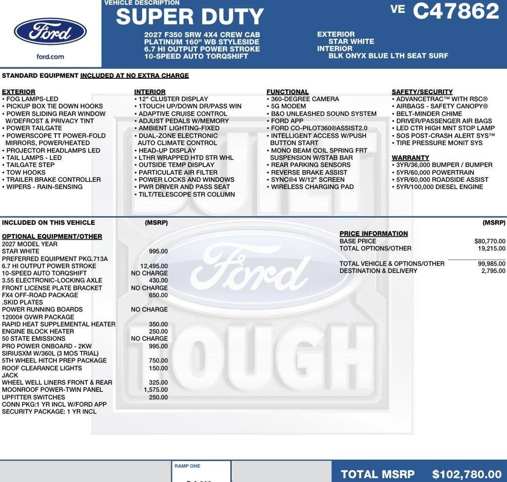 2027 Ford Super Duty F-350 SRW Platinum 4WD Crew Cab 6.75' Box