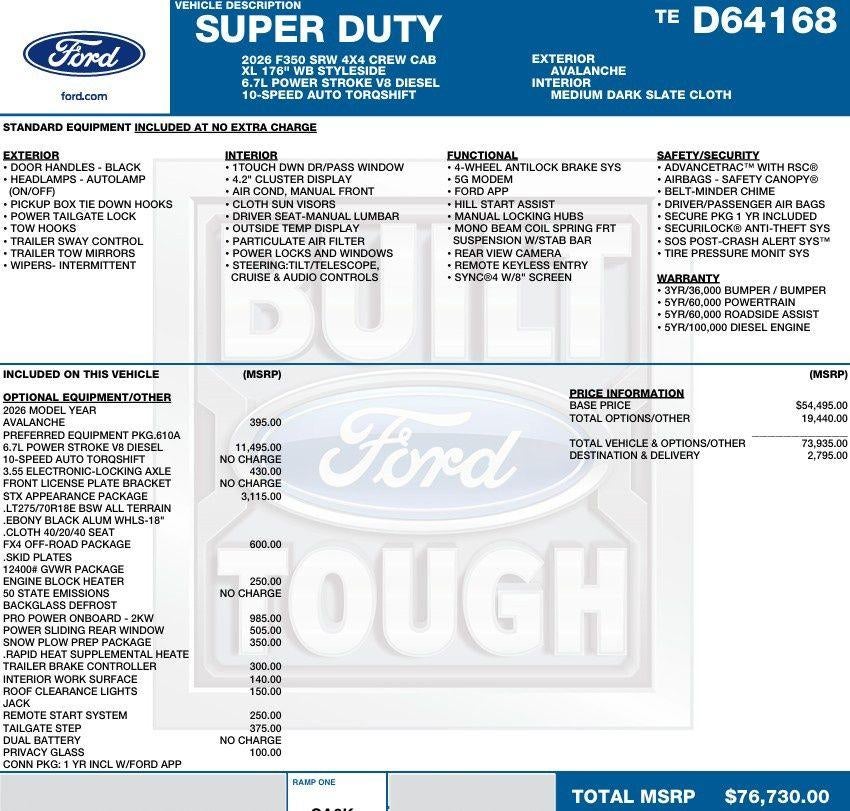 2026 Ford Super Duty F-350 SRW XL 4WD Crew Cab 8' Box