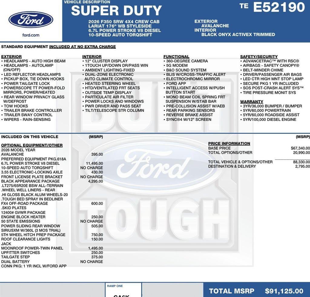 2026 Ford Super Duty F-350 SRW LARIAT 4WD Crew Cab 8' Box