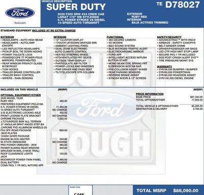 2026 Ford Super Duty F-350 SRW LARIAT 4WD Crew Cab 8' Box