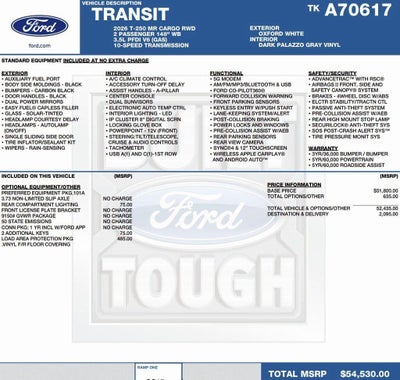 2026 Ford Transit Cargo Van T-250 148" Med Rf 9150 GVWR RWD